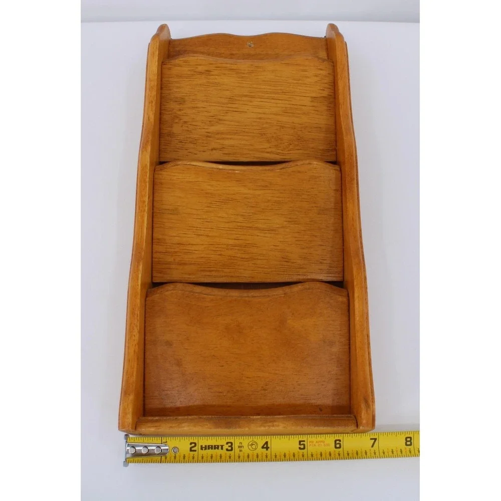 Kamenstein Wall Rack 3 Tier Wooden Mail Organizer Medium Brown Country Decor VTG